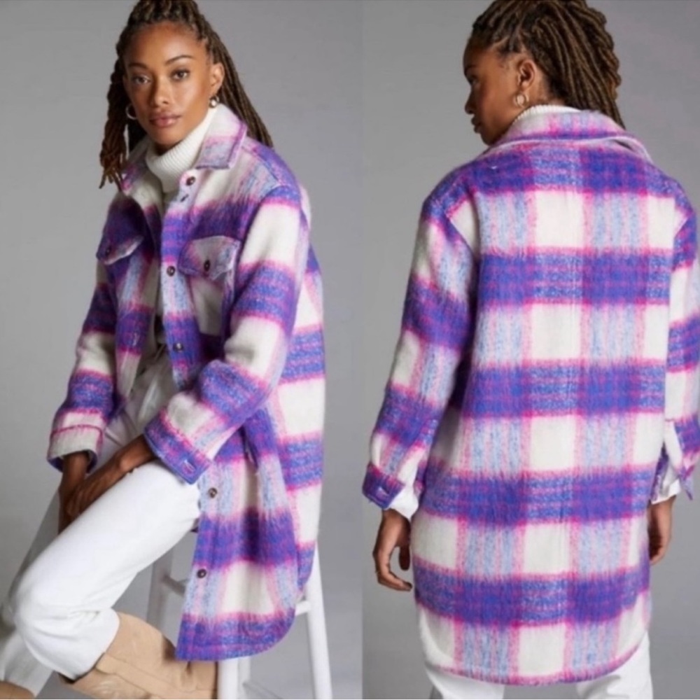 Blank NYC Revolve Purple Pink Plaid Oversized Prime Time Shirt Jacket Shacket